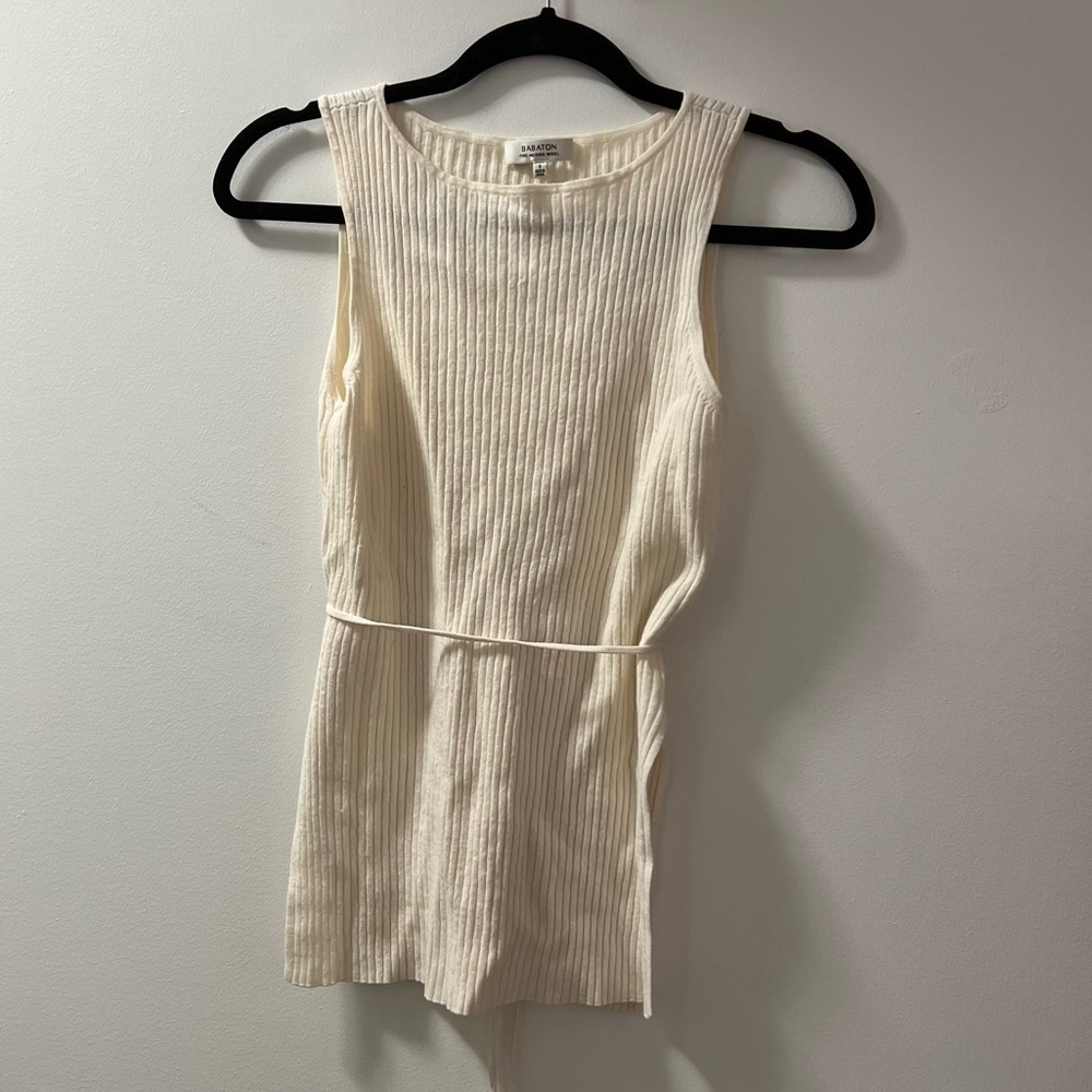 Babaton by Aritzia Wool Blend Waist Tie Cream Tunic